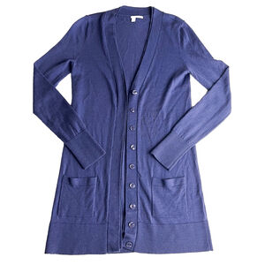 Halogen 100% Merino Wool Lightweight Button Cardigan Blue Sz S Minimalist Soft